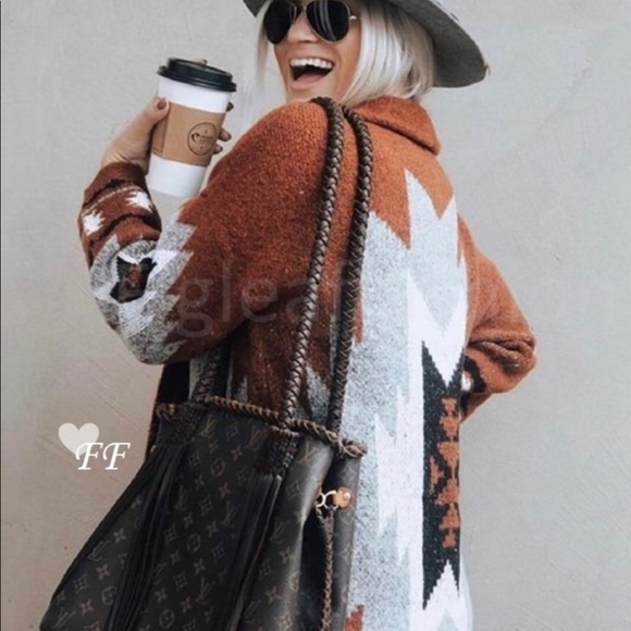 Western Aztec Print Cardigan Sweater Coat - Picture 6 of 9
